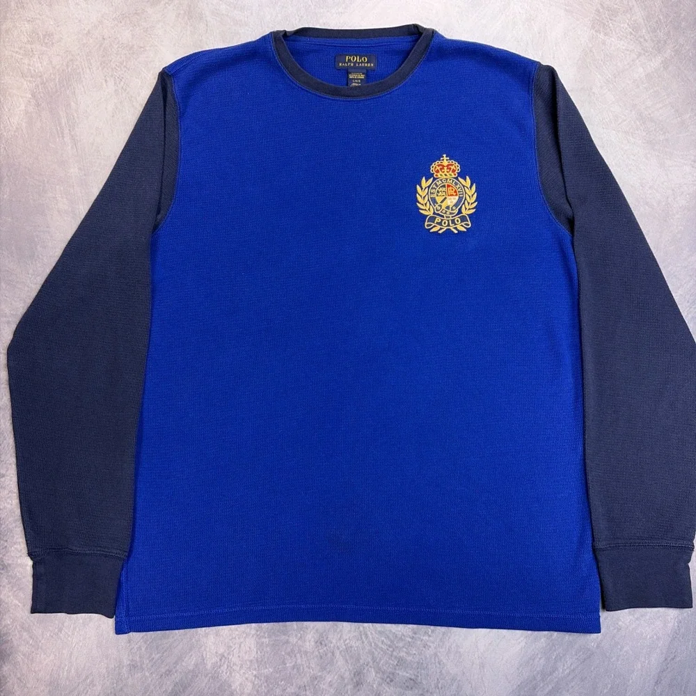 Polo Ralph Lauren Mens Waffle Knit Thermal Crest Logo Sleepwear Top Blue Large